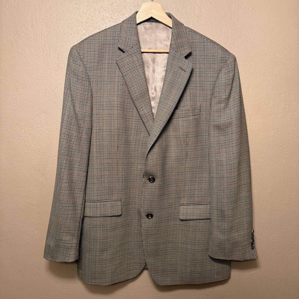 Lauren Ralph Lauren Vtg Houndstooth Plaid 100% Wool Blazer Suit Coat Size 42R